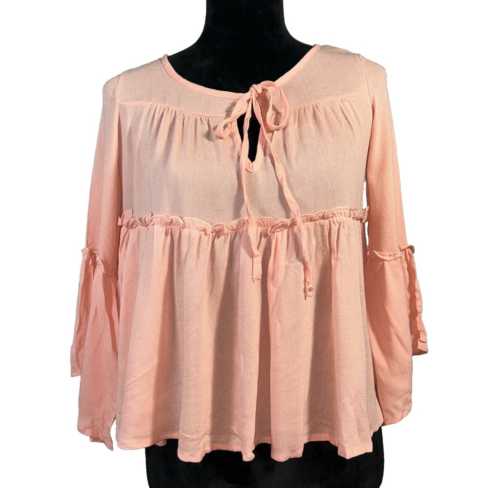 NWT Romeo Juliet Couture Top XS Peach Blush Flowy Asymmetric 3/4 Sl Romantic‎
